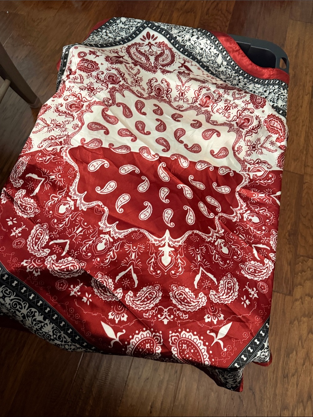 2 Silky Paisley Print Scarf - Mustard & White and Red & White with blue Trim - Picture 3 of 4